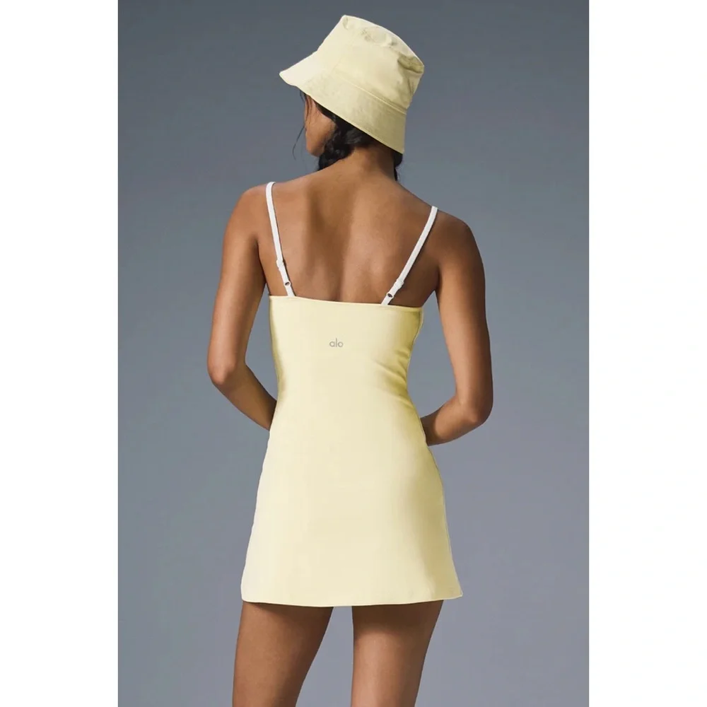 Alo Yoga Airbrush Streamlined Dress Lemon Ice/White   L - Picture 4 of 14